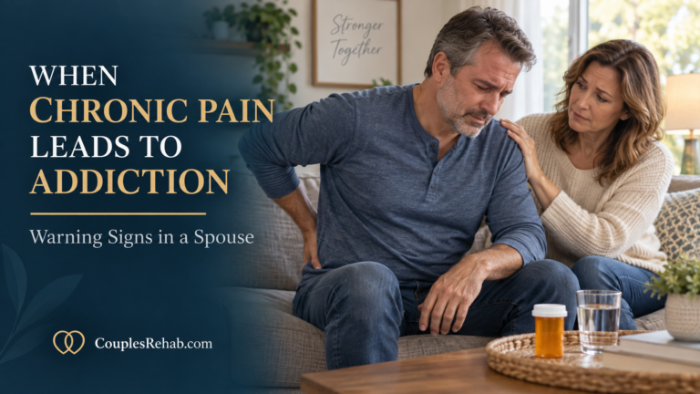 Spouse supporting a partner with chronic pain who may be relying on prescription pain pills or alcohol